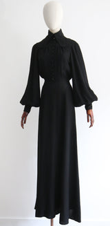 "Ossie Clark" Vintage 1970's Black Moss Crepe Ossie Clark Dress UK 12 US 8