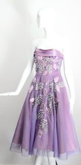 "Beaded Lilacs" Vintage 1950's Beaded Lilac Dress & Jacket UK 8 US 4