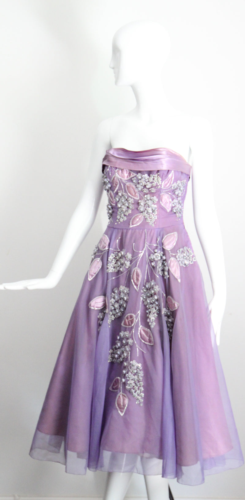 "Beaded Lilacs" Vintage 1950's Beaded Lilac Dress & Jacket UK 8 US 4