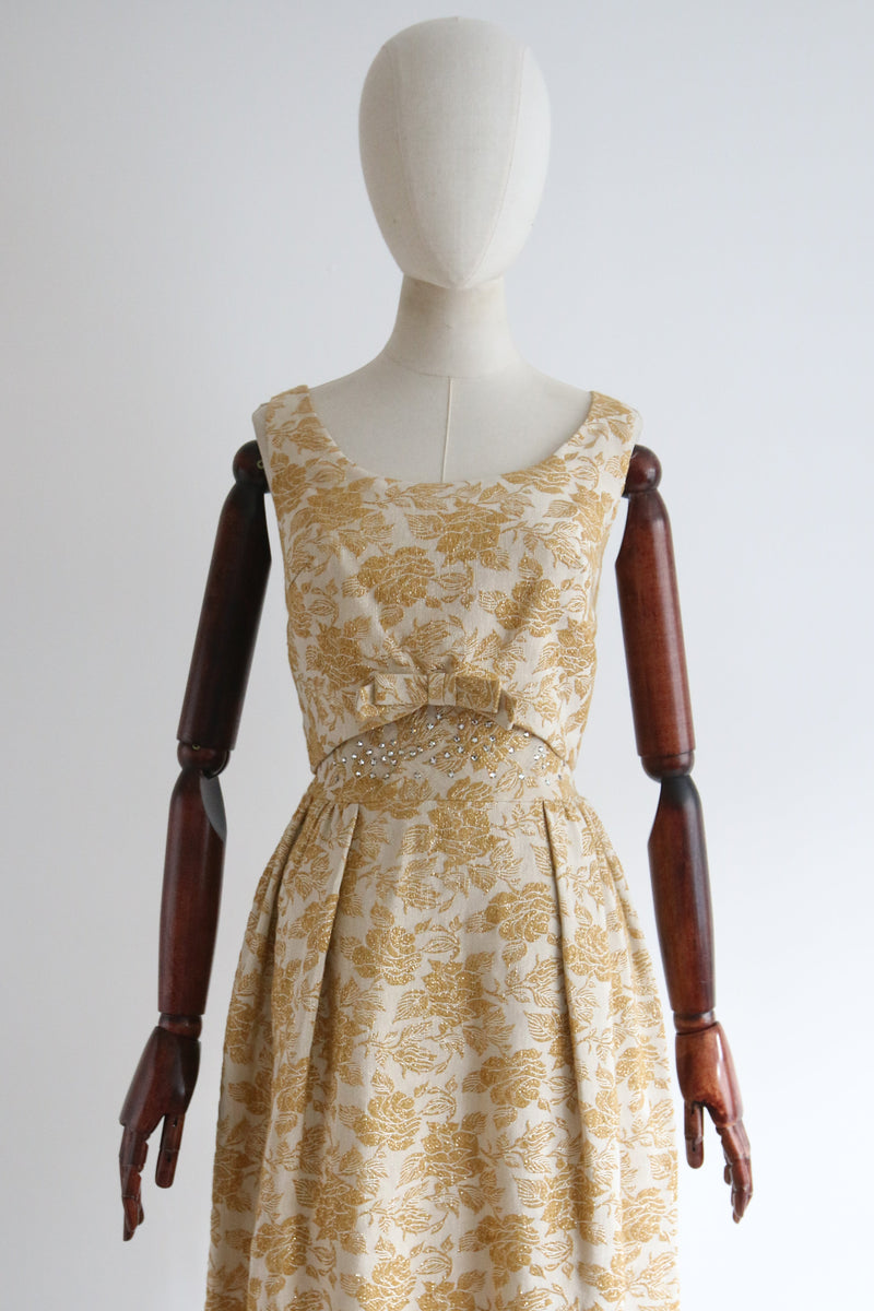 Gold Brocade & Rhinestones Vintage 1960's Gold Lurex Brocade & Rhinestone Evening Gown UK 8 US 4 Gold Brocade & Rhinestones Vintage 1960's Gold Lurex Brocade & Rhinestone Evening Gown UK 8 US 4