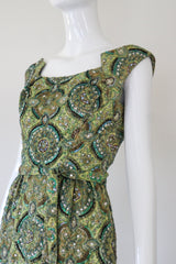 "Peacock Palette" Vintage 1960's Pat Sandler Paisley Silk Brocade Beaded Cocktail Dress UK 6 US 2
