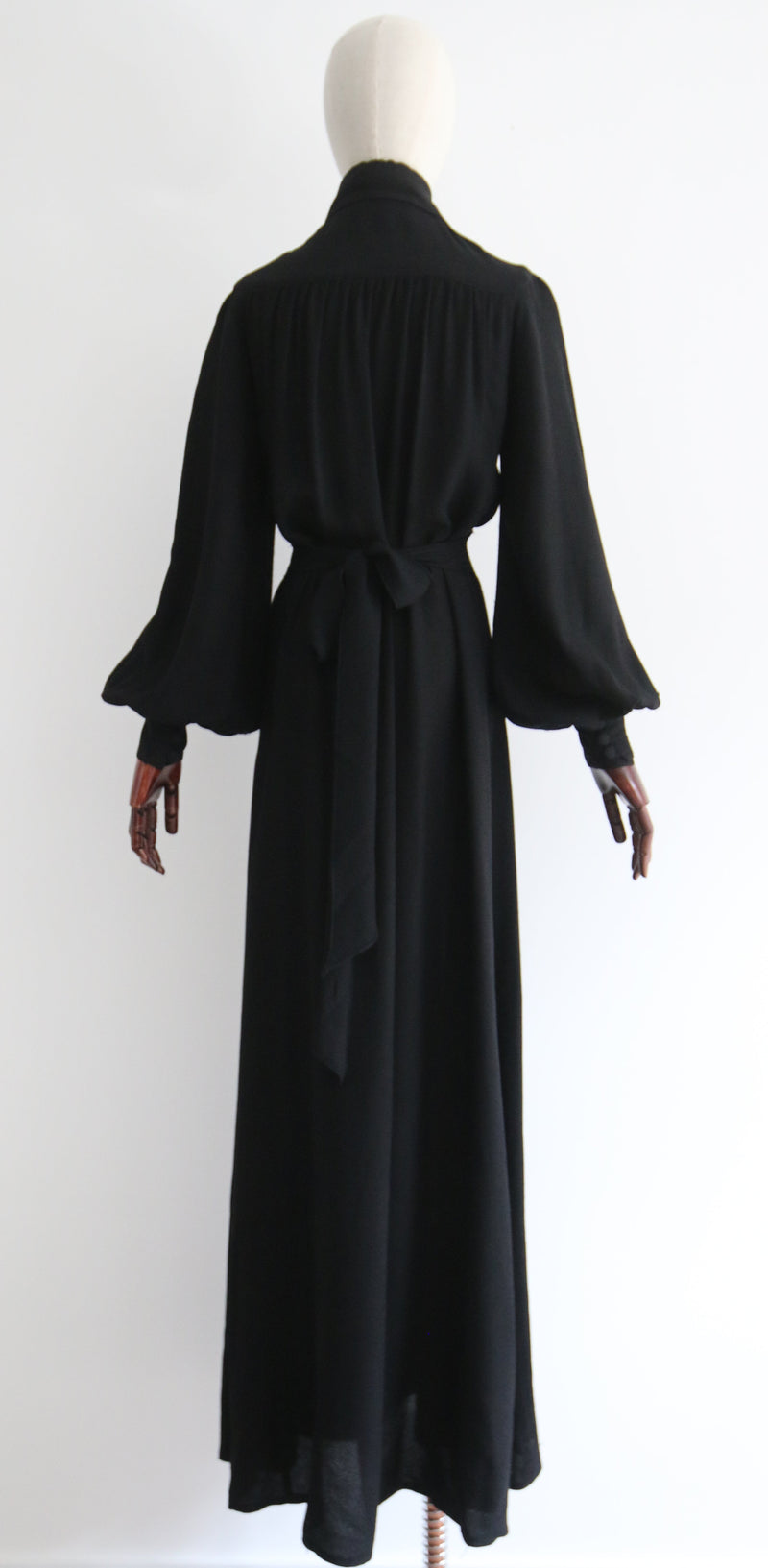 "Ossie Clark" Vintage 1970's Black Moss Crepe Ossie Clark Dress UK 12 US 8