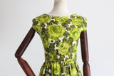 "Green Roses" Vintage 1950's Green Silk Rose Print Dress UK 10 US 6