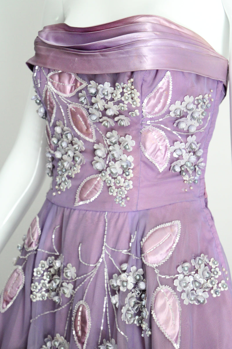 "Beaded Lilacs" Vintage 1950's Beaded Lilac Dress & Jacket UK 8 US 4