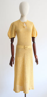 "Meadow Crochet" Vintage 1930's Meadow Yellow Crochet Dress UK 12 US 8