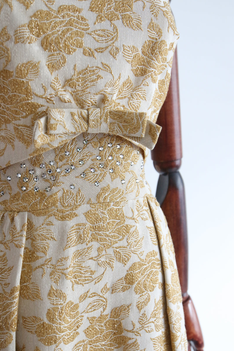 "Gold Brocade & Rhinestones" Vintage 1960's Gold Lurex Brocade & Rhinestone Evening Gown UK 8 US 4