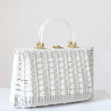 "Pearlescent Lucite & Ivory Weave" Vintage 1960's Large Ivory Weave Basket Bag