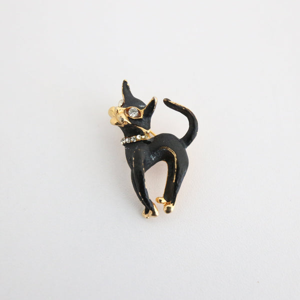 "Black Cat Magic" Vintage 1950's Enamel & Rhinestone Black Cat Brooch