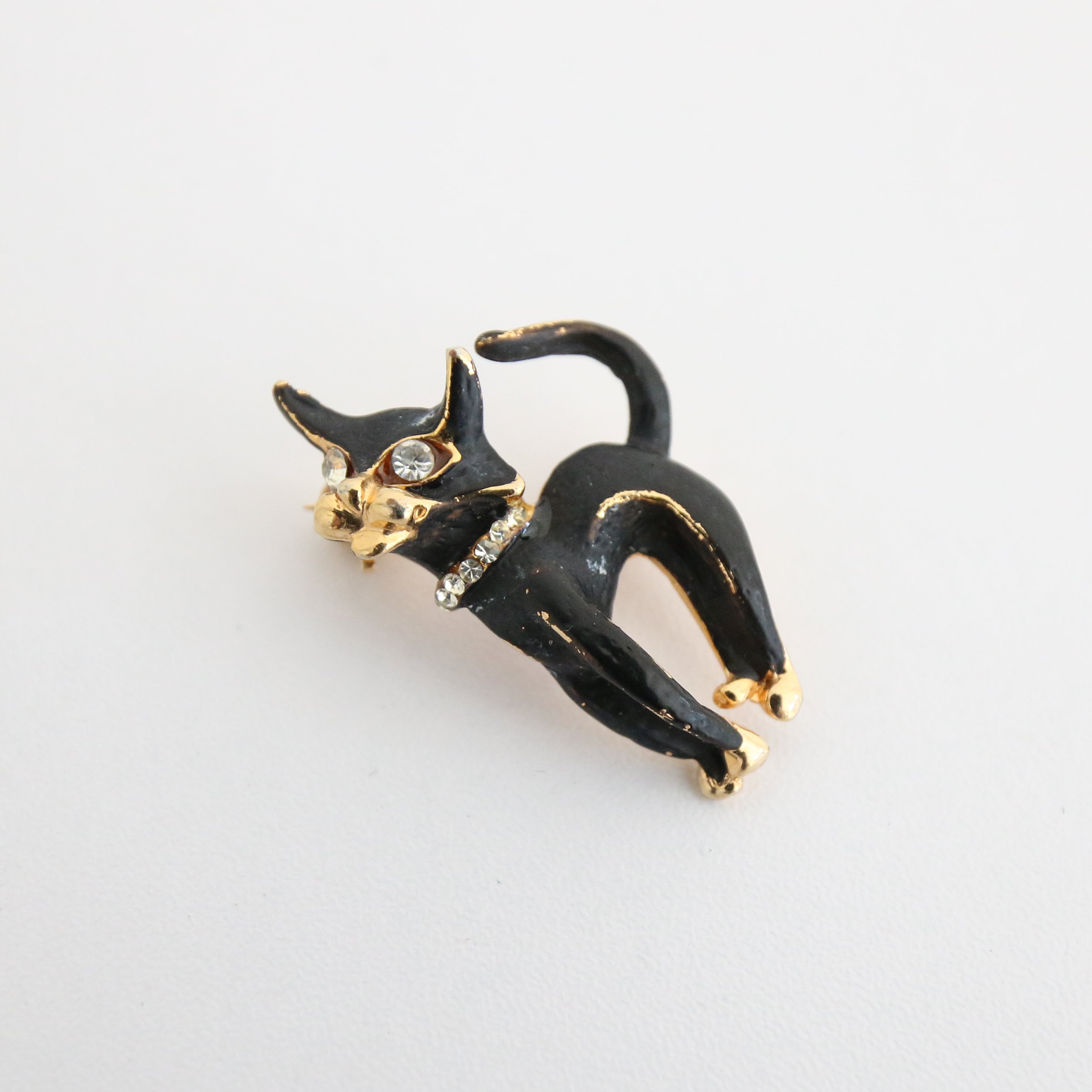 Black Cat Magic Vintage 1950s Enamel And Rhinestone Black Cat Brooch