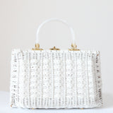 "Pearlescent Lucite & Ivory Weave" Vintage 1960's Large Ivory Weave Basket Bag