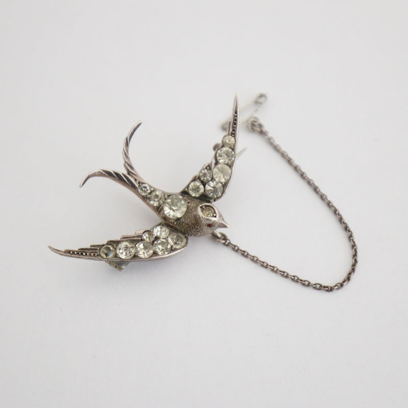 "Rhinestone Swallow" Vintage 1940's Silver & Rhinestone Brooch
