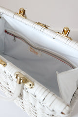 "Pearlescent Lucite & Ivory Weave" Vintage 1960's Large Ivory Weave Basket Bag