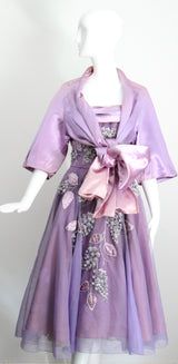 "Beaded Lilacs" Vintage 1950's Beaded Lilac Dress & Jacket UK 8 US 4