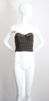 "Sequin Bustier" Vintage 1950's Charcoal Cotton & Pink Sequin Bustier UK 12 US 8