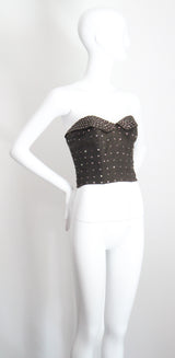 "Sequin Bustier" Vintage 1950's Charcoal Cotton & Pink Sequin Bustier UK 12 US 8