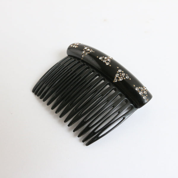 "Rhinestone Direction" Vintage 1930's Black Celluloid & Rhinestone Hair Comb