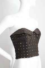 "Sequin Bustier" Vintage 1950's Charcoal Cotton & Pink Sequin Bustier UK 12 US 8