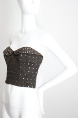 "Sequin Bustier" Vintage 1950's Charcoal Cotton & Pink Sequin Bustier UK 12 US 8