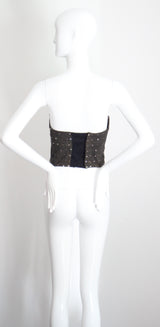"Sequin Bustier" Vintage 1950's Charcoal Cotton & Pink Sequin Bustier UK 12 US 8