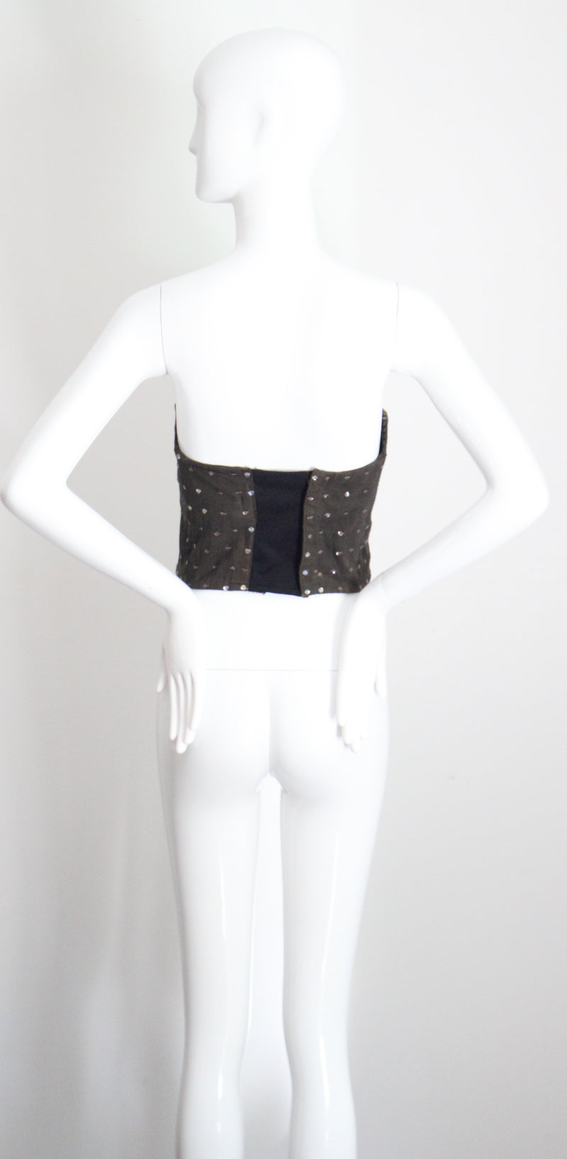 "Sequin Bustier" Vintage 1950's Charcoal Cotton & Pink Sequin Bustier UK 12 US 8