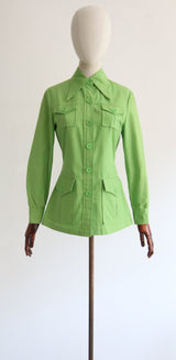 "Pear Green" Vintage 1970's Pear Green Safari Jacket UK 10 US 6