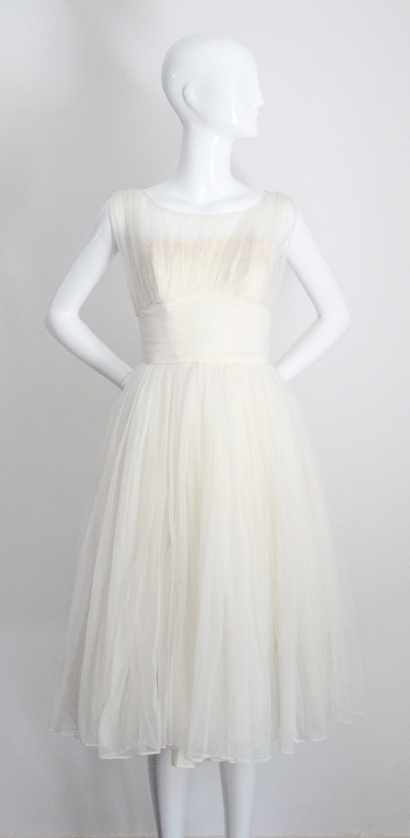 "Pleats & Lace" Vintage 1950's Ivory and Cream Emma Domb Dress UK 6-8 US 2-4