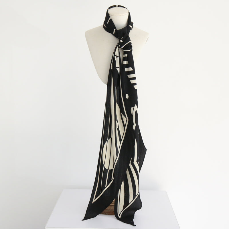 "Art Deco Monochrome" Vintage 1930's Black & Cream Silk Dagger Scarf
