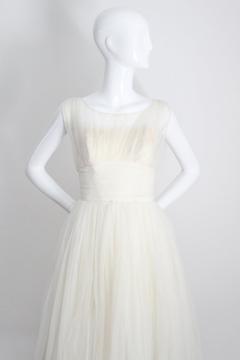 "Pleats & Lace" Vintage 1950's Ivory and Cream Emma Domb Dress UK 6-8 US 2-4