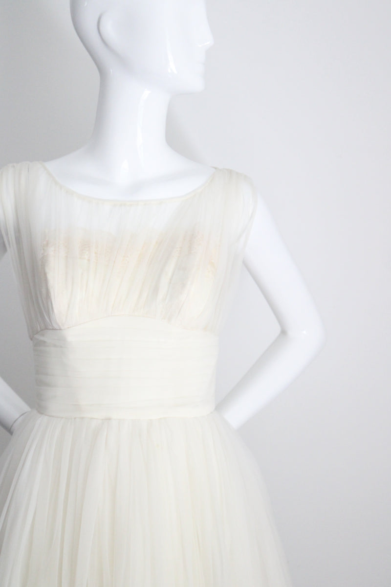 "Pleats & Lace" Vintage 1950's Ivory and Cream Emma Domb Dress UK 6-8 US 2-4