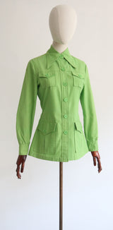 "Pear Green" Vintage 1970's Pear Green Safari Jacket UK 10 US 6