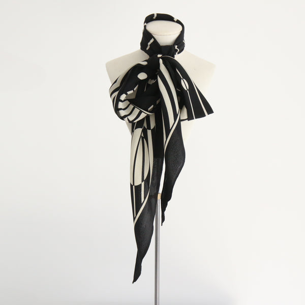 "Art Deco Monochrome" Vintage 1930's Black & Cream Silk Dagger Scarf