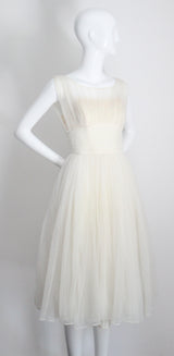 "Pleats & Lace" Vintage 1950's Ivory and Cream Emma Domb Dress UK 6-8 US 2-4