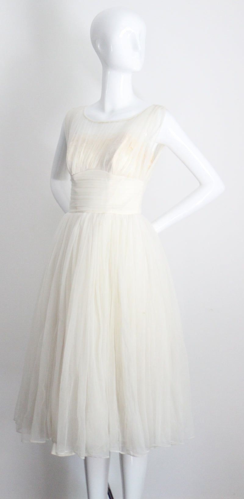 "Pleats & Lace" Vintage 1950's Ivory and Cream Emma Domb Dress UK 6-8 US 2-4