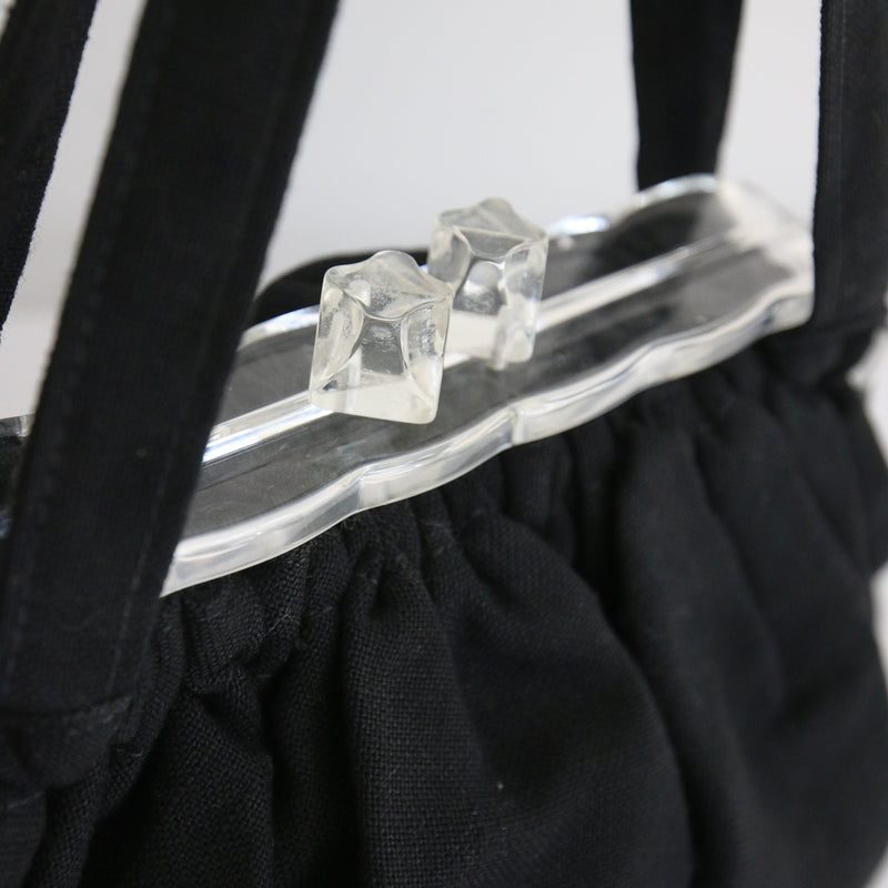 "Lucite & Linen" Vintage 1940's Black Linen & Clear Lucite Handbag