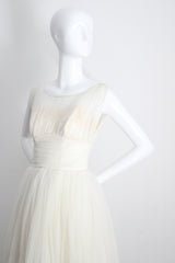 "Pleats & Lace" Vintage 1950's Ivory and Cream Emma Domb Dress UK 6-8 US 2-4