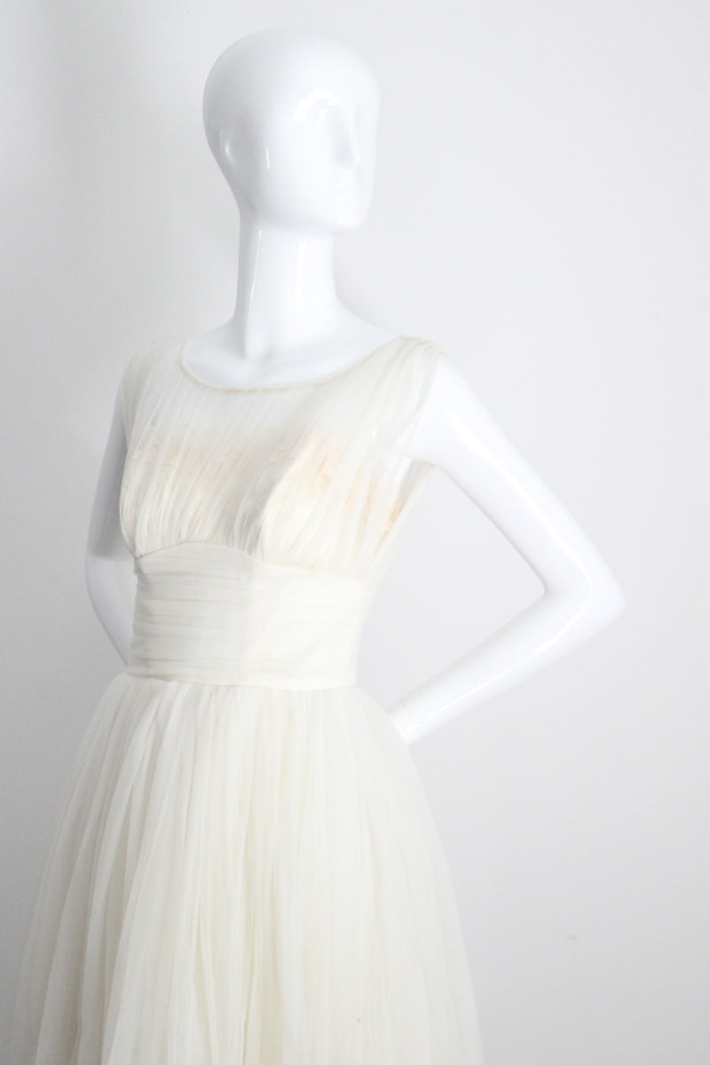 "Pleats & Lace" Vintage 1950's Ivory and Cream Emma Domb Dress UK 6-8 US 2-4