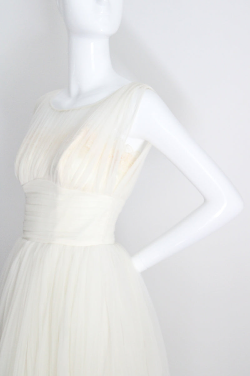 "Pleats & Lace" Vintage 1950's Ivory and Cream Emma Domb Dress UK 6-8 US 2-4