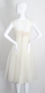 "Pleats & Lace" Vintage 1950's Ivory and Cream Emma Domb Dress UK 6-8 US 2-4