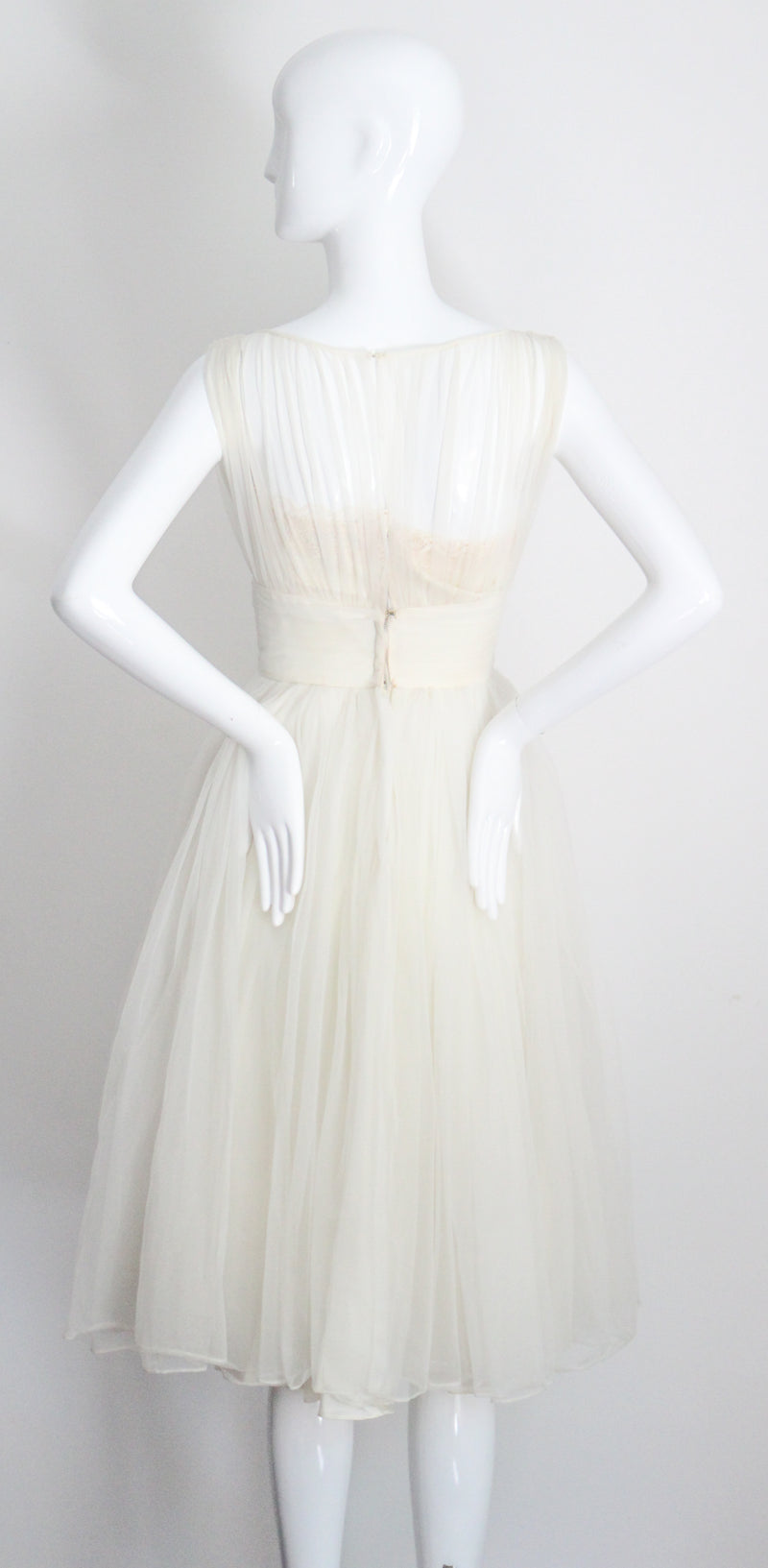 "Pleats & Lace" Vintage 1950's Ivory and Cream Emma Domb Dress UK 6-8 US 2-4