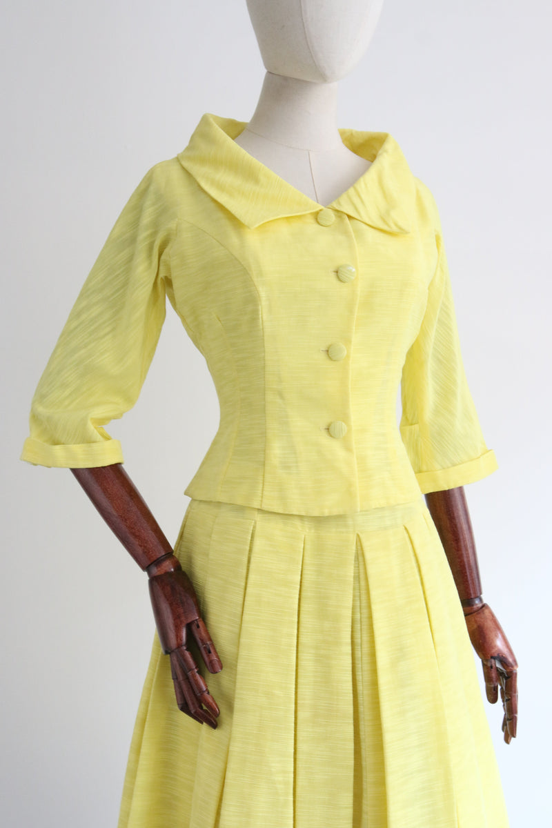 "Daffodil Yellow" Vintage 1950's Daffodil Yellow Dress & Jacket UK 10 US 6