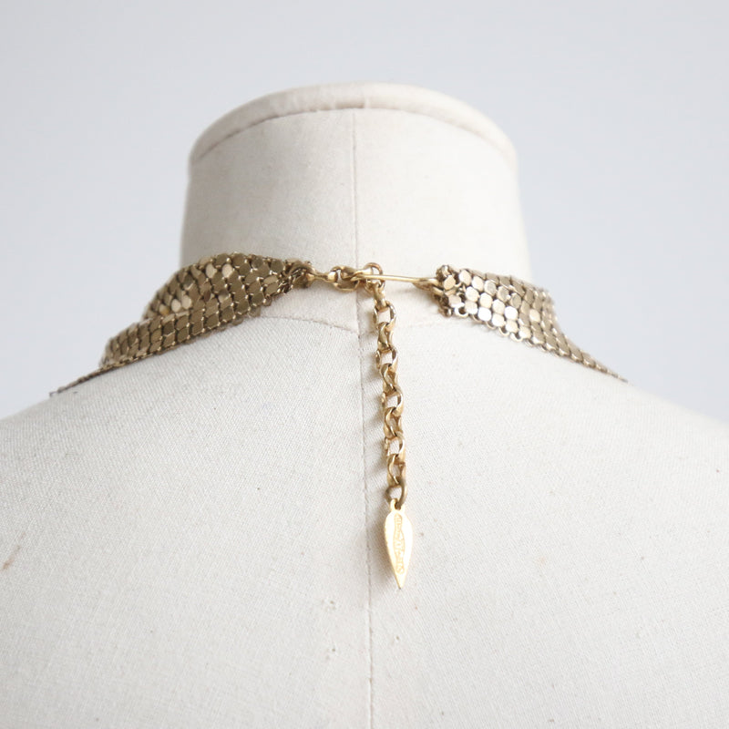 "Statement Gold" Vintage 1970's Whiting & Davis Gold Mesh Bib Necklace