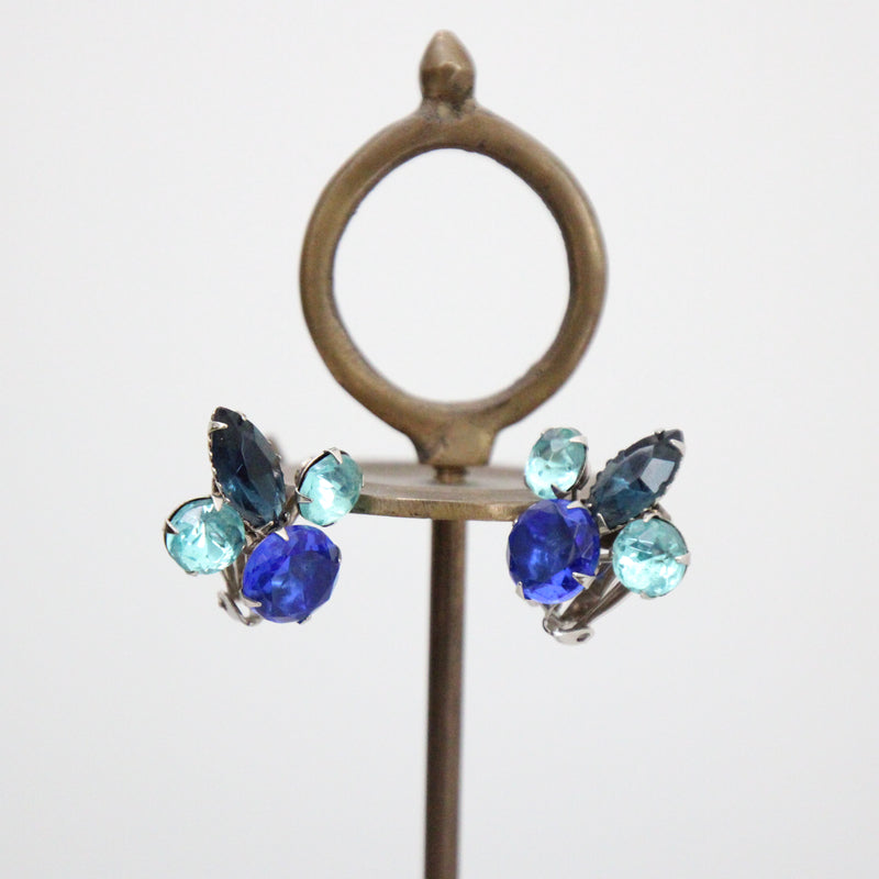 "Palette of Blues" Vintage 1950's Blue Rhinestone Clip on Earrings