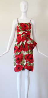"Pleated Blooms" Vintage 1950's Silk Pleated Floral Cocktail Dress UK 6 US 2