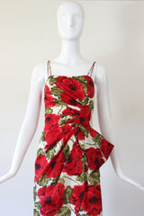 "Pleated Blooms" Vintage 1950's Silk Pleated Floral Cocktail Dress UK 6 US 2