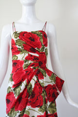 "Pleated Blooms" Vintage 1950's Silk Pleated Floral Cocktail Dress UK 6 US 2