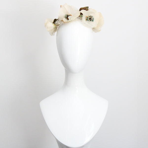 "Cream Anemones" Vintage 1950's Cream Anemone & Veil Hat