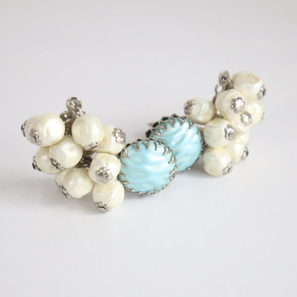 "Pearlescent Climbers" Vintage 1960's Pearlescent Cluster & Sky Blue Climber Earrings