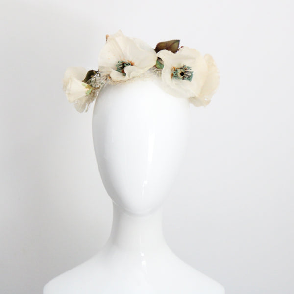 "Cream Anemones" Vintage 1950's Cream Anemone & Veil Hat