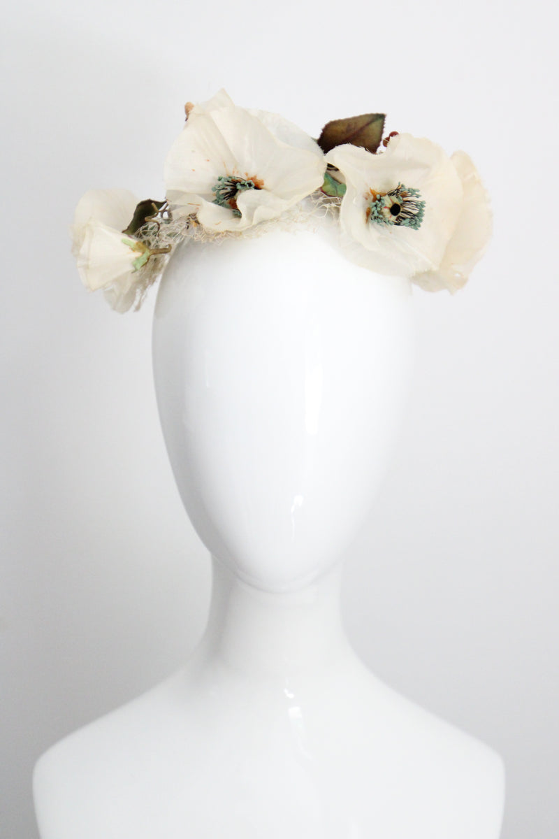 "Cream Anemones" Vintage 1950's Cream Anemone & Veil Hat