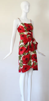 "Pleated Blooms" Vintage 1950's Silk Pleated Floral Cocktail Dress UK 6 US 2